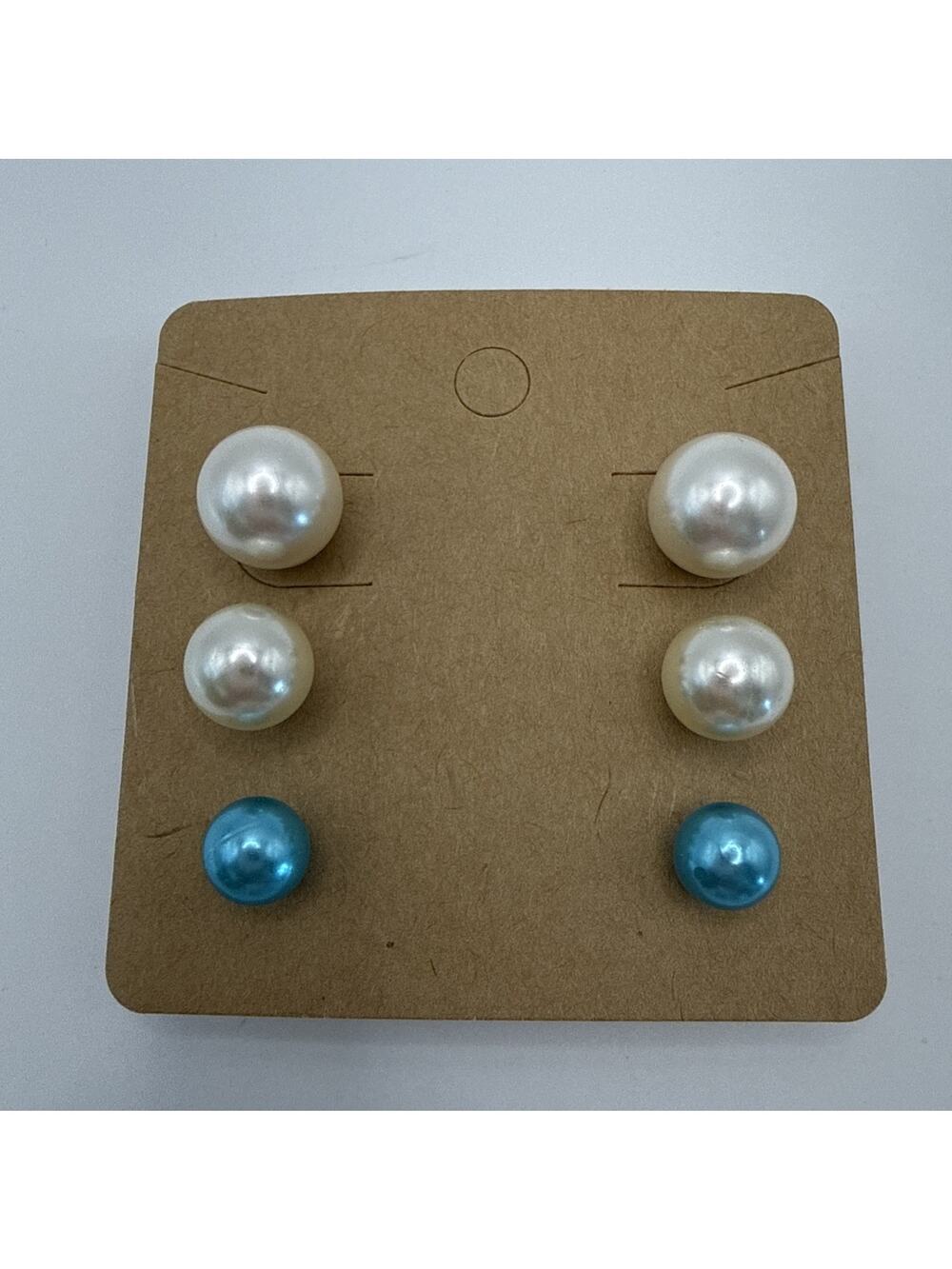 Vintage Imitation Pearl Stud Earrings 2 pairs of white and 1 pair blue
